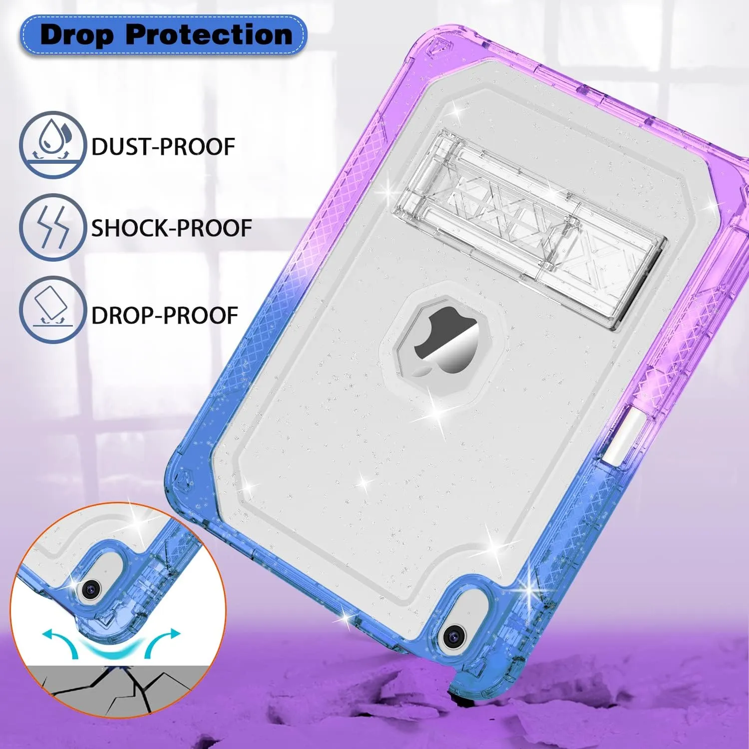 Case for iPad 11-inch (A16) 2025 / iPad 10th Gen 10.9 inch 2022, Heavy Duty Shockproof Rugged Protective with Pencil Holder, 11th / 10th Translucent Cover with Kickstand Kids, Blue to Purple