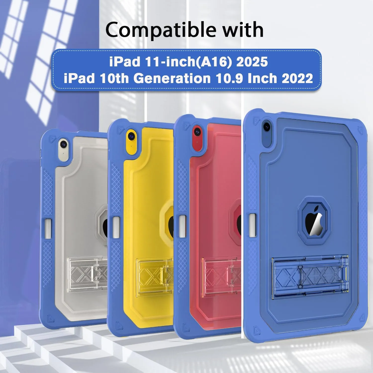 Case for iPad 11-inch (A16) 2025 / iPad 10th Gen 10.9 inch 2022, Heavy Duty Shockproof Rugged Protective with Pencil Holder, 11th / 10th Translucent Cover with Kickstand Kids, Blue