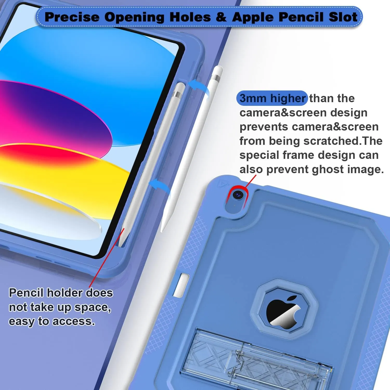 Case for iPad 11-inch (A16) 2025 / iPad 10th Gen 10.9 inch 2022, Heavy Duty Shockproof Rugged Protective with Pencil Holder, 11th / 10th Translucent Cover with Kickstand Kids, Blue