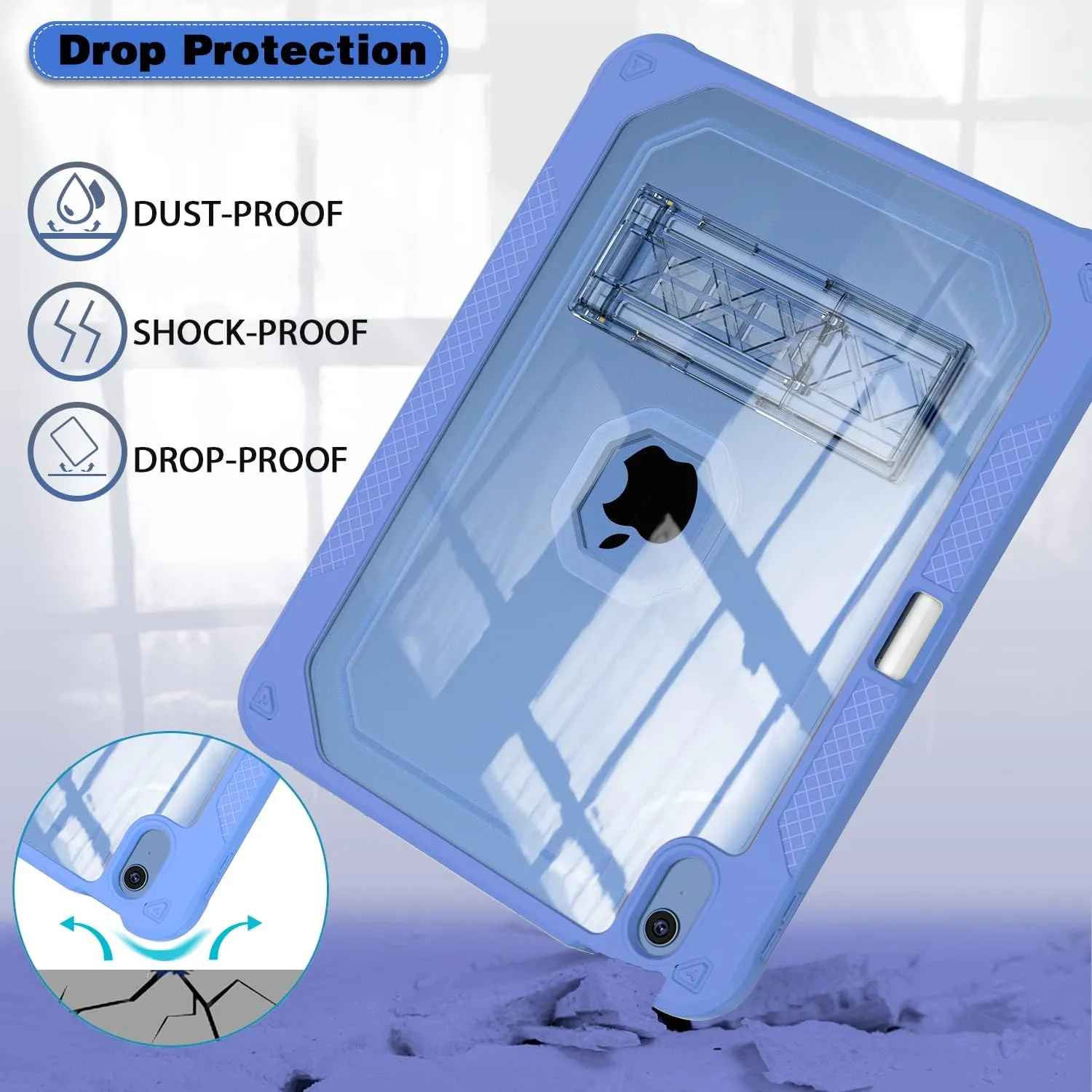 Case for iPad 11-inch (A16) 2025 / iPad 10th Gen 10.9 inch 2022, Heavy Duty Shockproof Rugged Protective with Pencil Holder, 11th / 10th Translucent Cover with Kickstand Kids, Blue