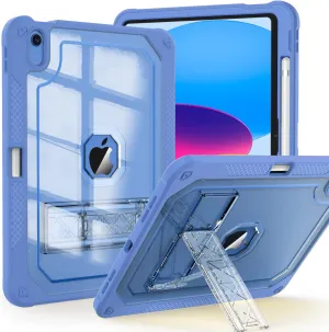 Case for iPad 11-inch (A16) 2025 / iPad 10th Gen 10.9 inch 2022, Heavy Duty Shockproof Rugged Protective with Pencil Holder, 11th / 10th Translucent Cover with Kickstand Kids, Blue