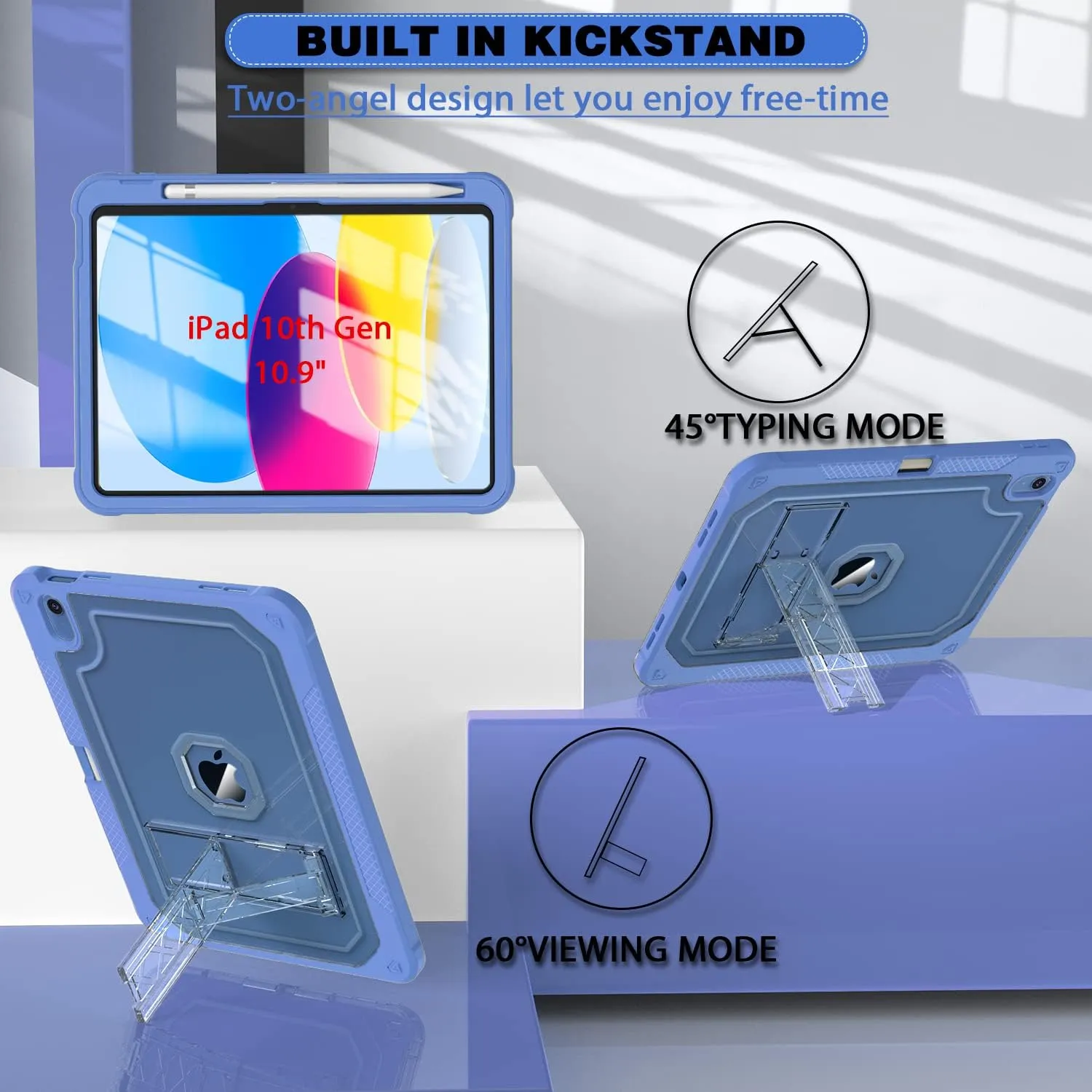 Case for iPad 11-inch (A16) 2025 / iPad 10th Gen 10.9 inch 2022, Heavy Duty Shockproof Rugged Protective with Pencil Holder, 11th / 10th Translucent Cover with Kickstand Kids, Blue