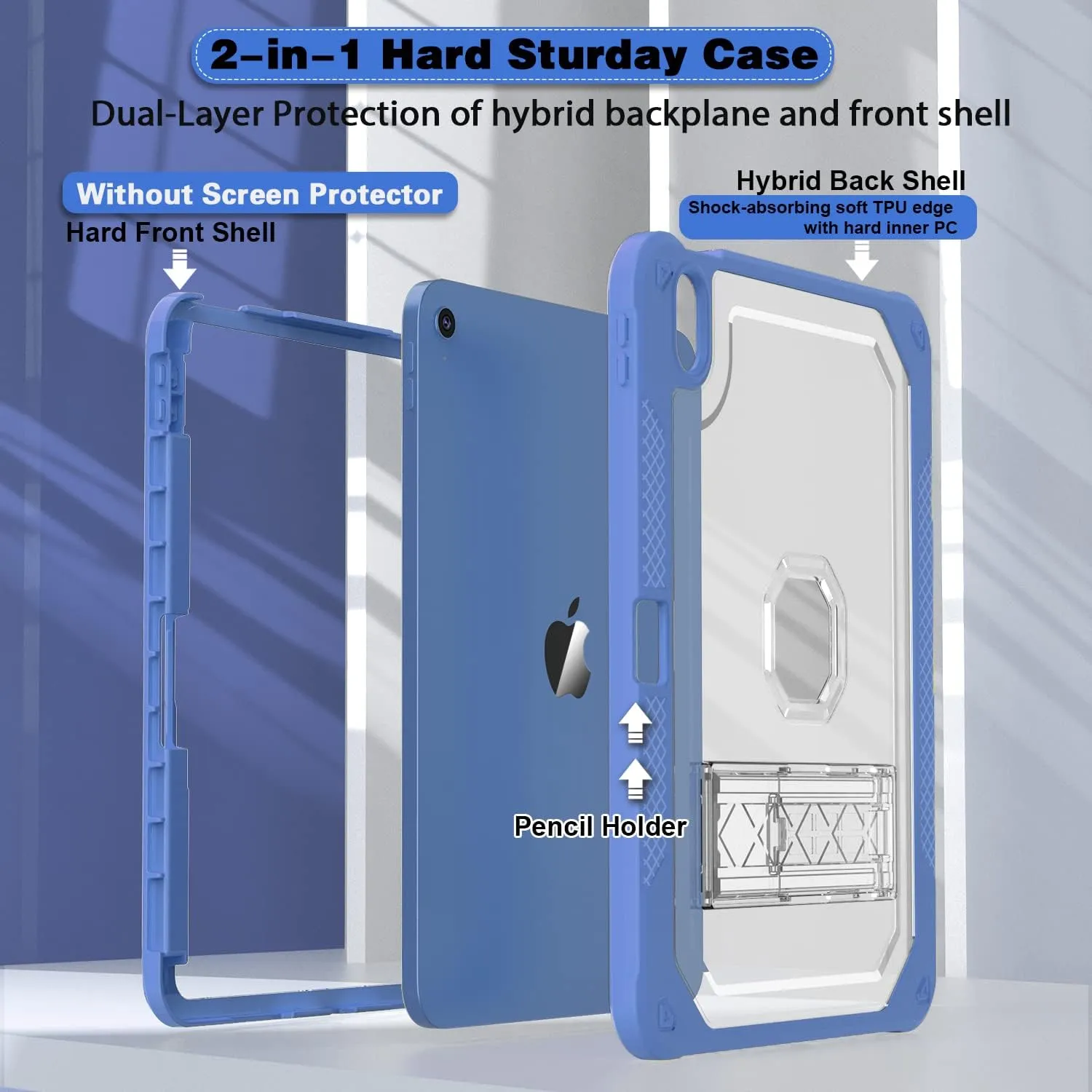 Case for iPad 11-inch (A16) 2025 / iPad 10th Gen 10.9 inch 2022, Heavy Duty Shockproof Rugged Protective with Pencil Holder, 11th / 10th Translucent Cover with Kickstand Kids, Blue