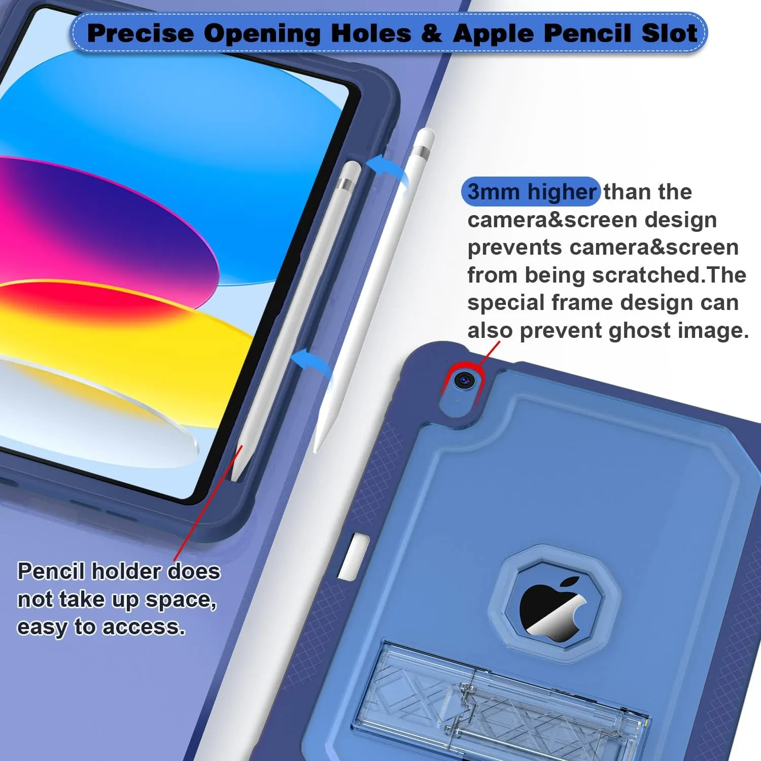 Case for iPad 11-inch (A16) 2025 / iPad 10th Gen 10.9 inch 2022, Heavy Duty Shockproof Rugged Protective with Pencil Holder, 11th / 10th Translucent Cover with Kickstand Kids, Navy Blue