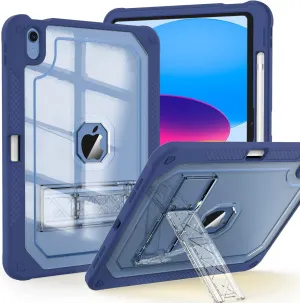 Case for iPad 11-inch (A16) 2025 / iPad 10th Gen 10.9 inch 2022, Heavy Duty Shockproof Rugged Protective with Pencil Holder, 11th / 10th Translucent Cover with Kickstand Kids, Navy Blue