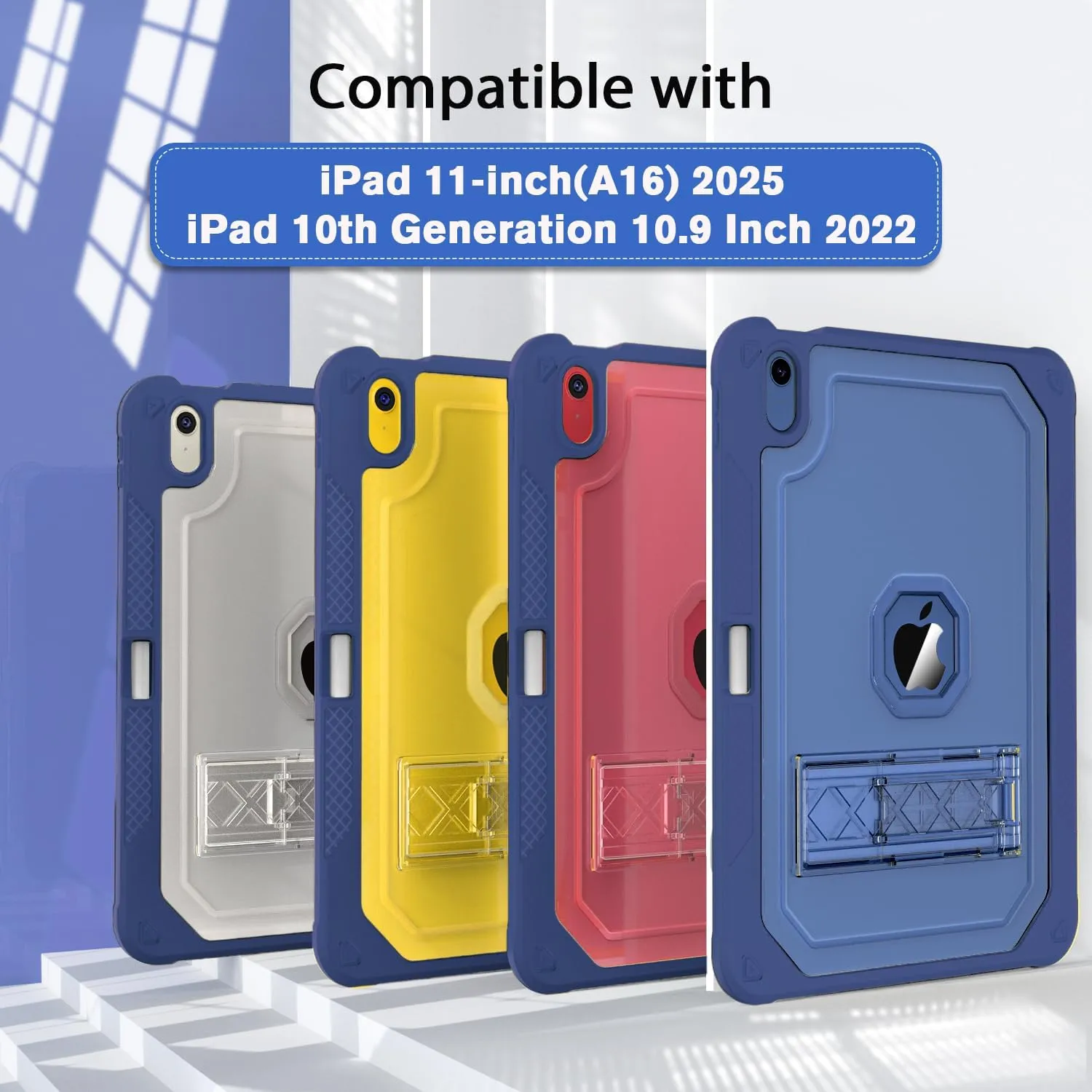 Case for iPad 11-inch (A16) 2025 / iPad 10th Gen 10.9 inch 2022, Heavy Duty Shockproof Rugged Protective with Pencil Holder, 11th / 10th Translucent Cover with Kickstand Kids, Navy Blue