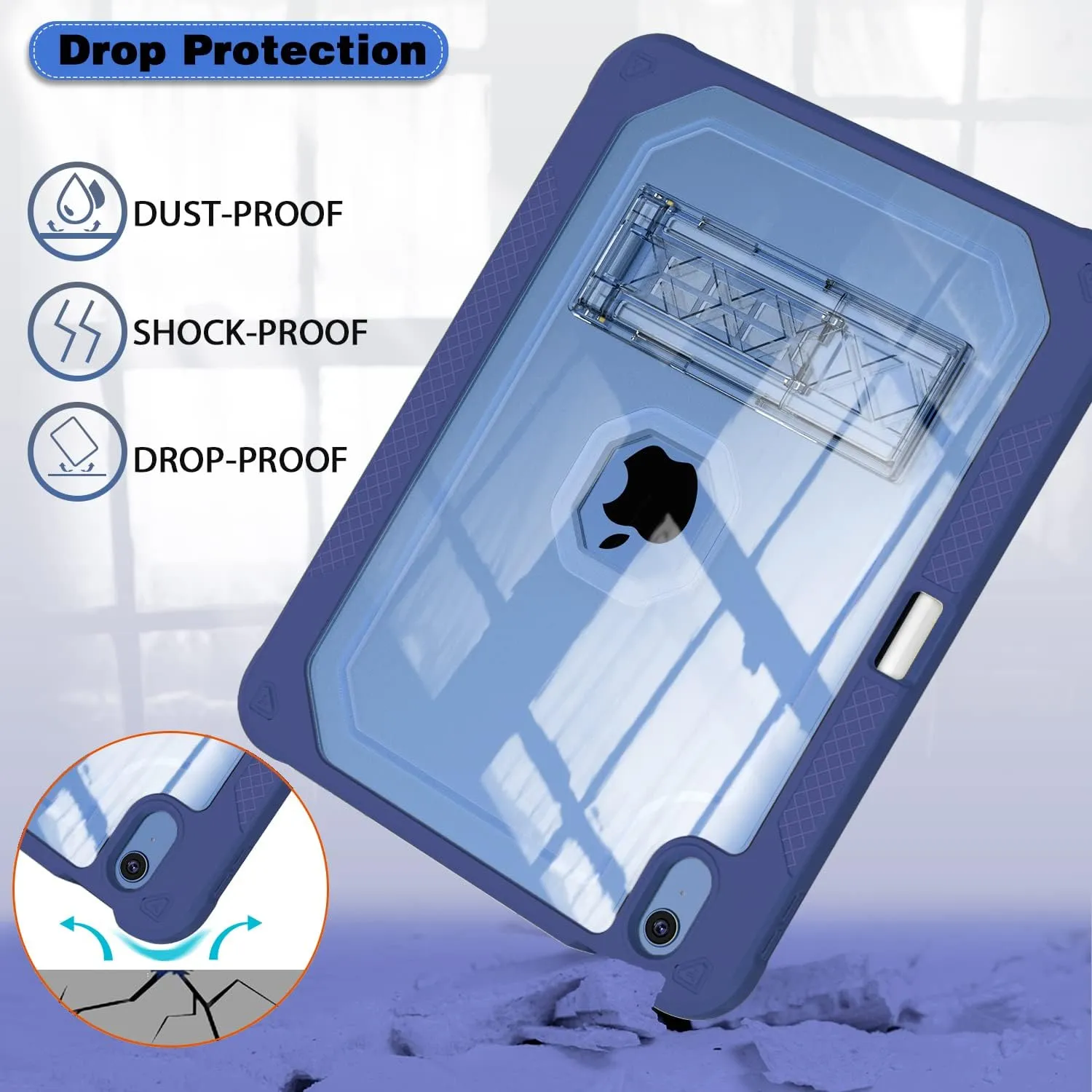 Case for iPad 11-inch (A16) 2025 / iPad 10th Gen 10.9 inch 2022, Heavy Duty Shockproof Rugged Protective with Pencil Holder, 11th / 10th Translucent Cover with Kickstand Kids, Navy Blue