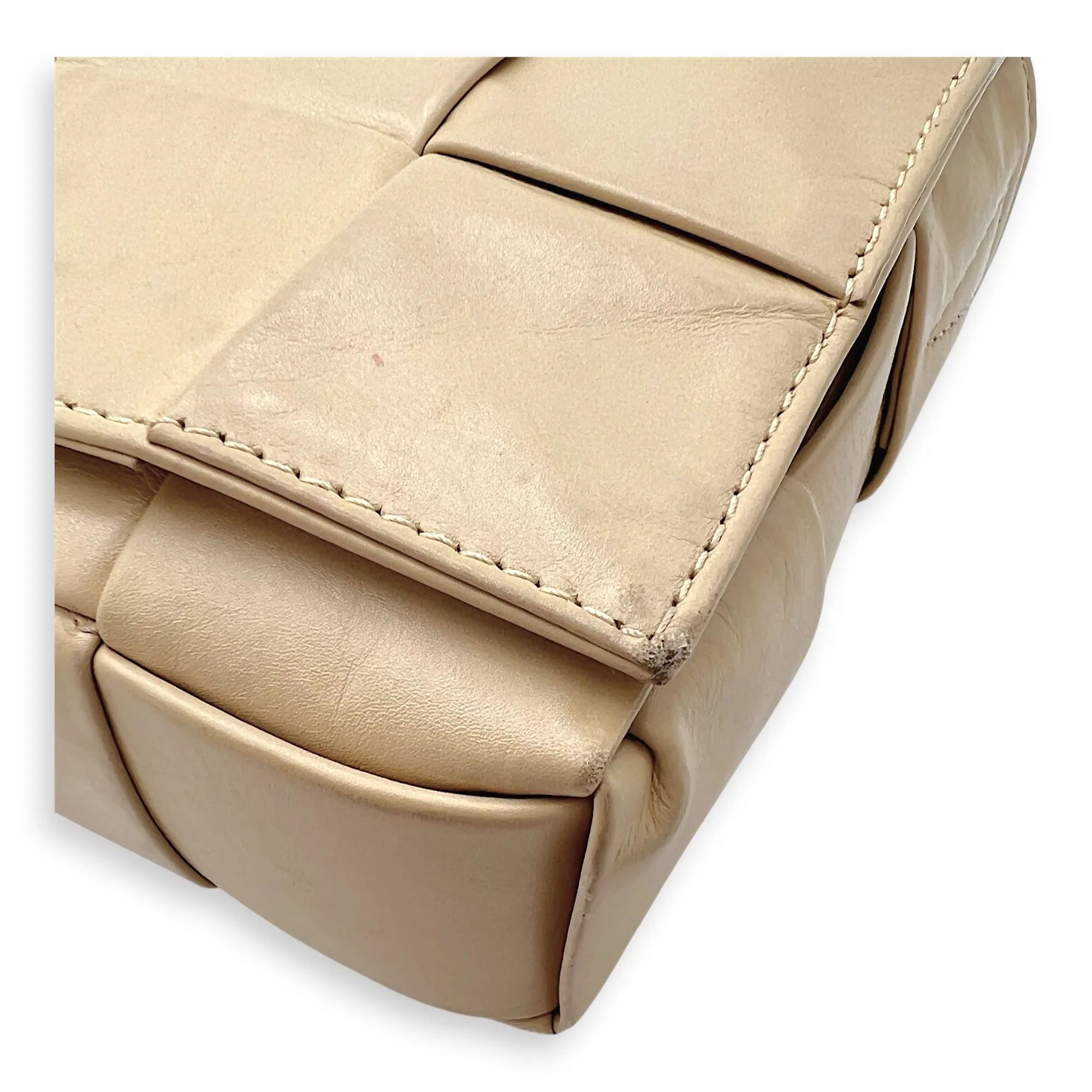 Cassette Crossbody Bag Beige in Calfskin, Silver hardware