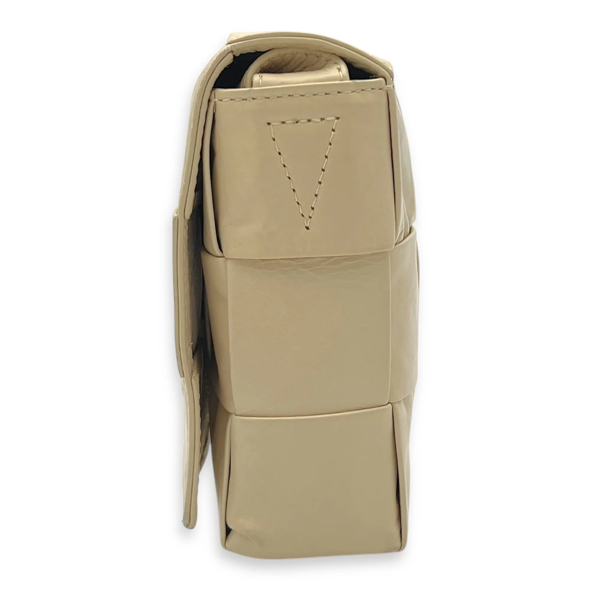 Cassette Crossbody Bag Beige in Calfskin, Silver hardware