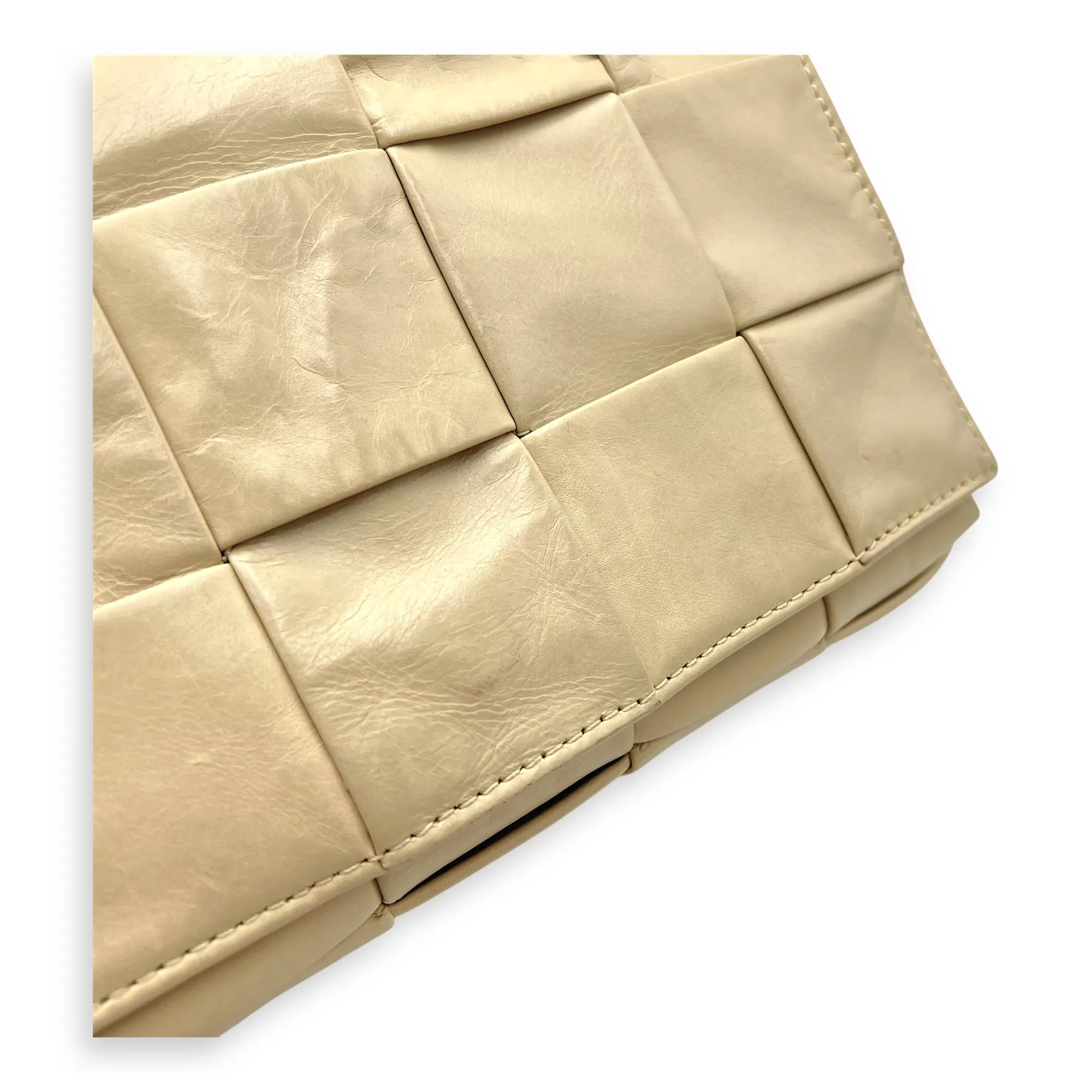 Cassette Crossbody Bag Beige in Calfskin, Silver hardware