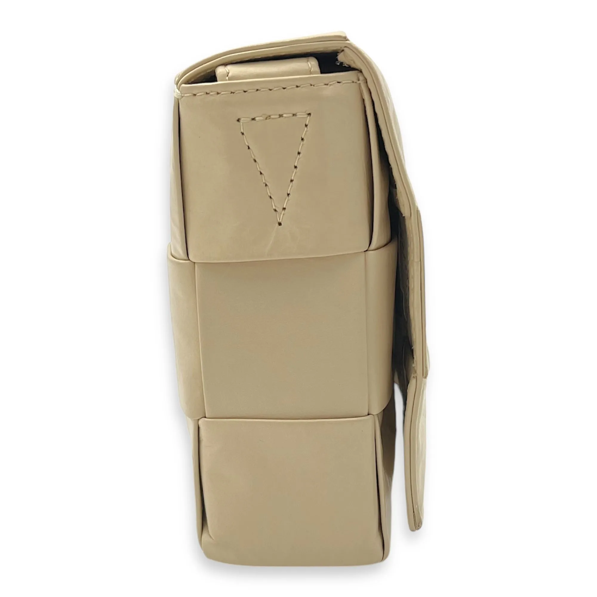 Cassette Crossbody Bag Beige in Calfskin, Silver hardware