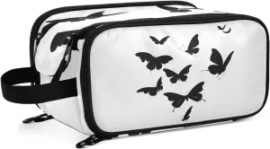 CEBUGI Cosmetic Bag Multi-Compartment Travel Makeup Bag Black Butterfly Double Zipper Portable Toiletry Bag