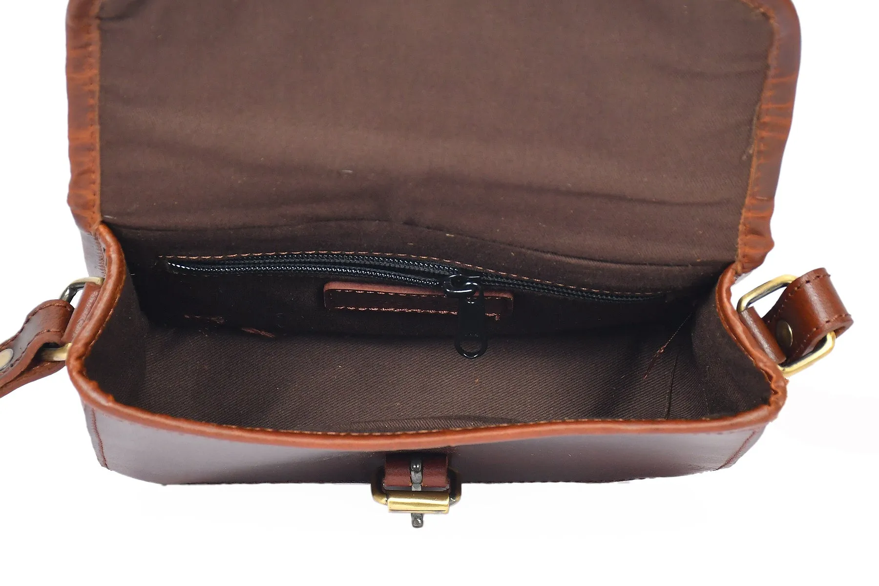 Celtic brown color leather with hair on leather sling bag for women and girls | Party wear. Art: BG-1157