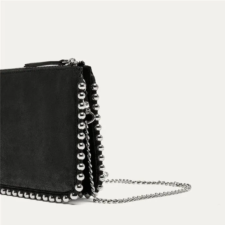 Chains Beading Luxury Matte Leather Lady Bag