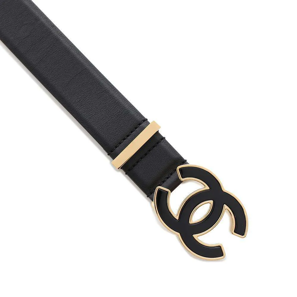 CHANEL CC Logo Belt Size 75 Black Leather