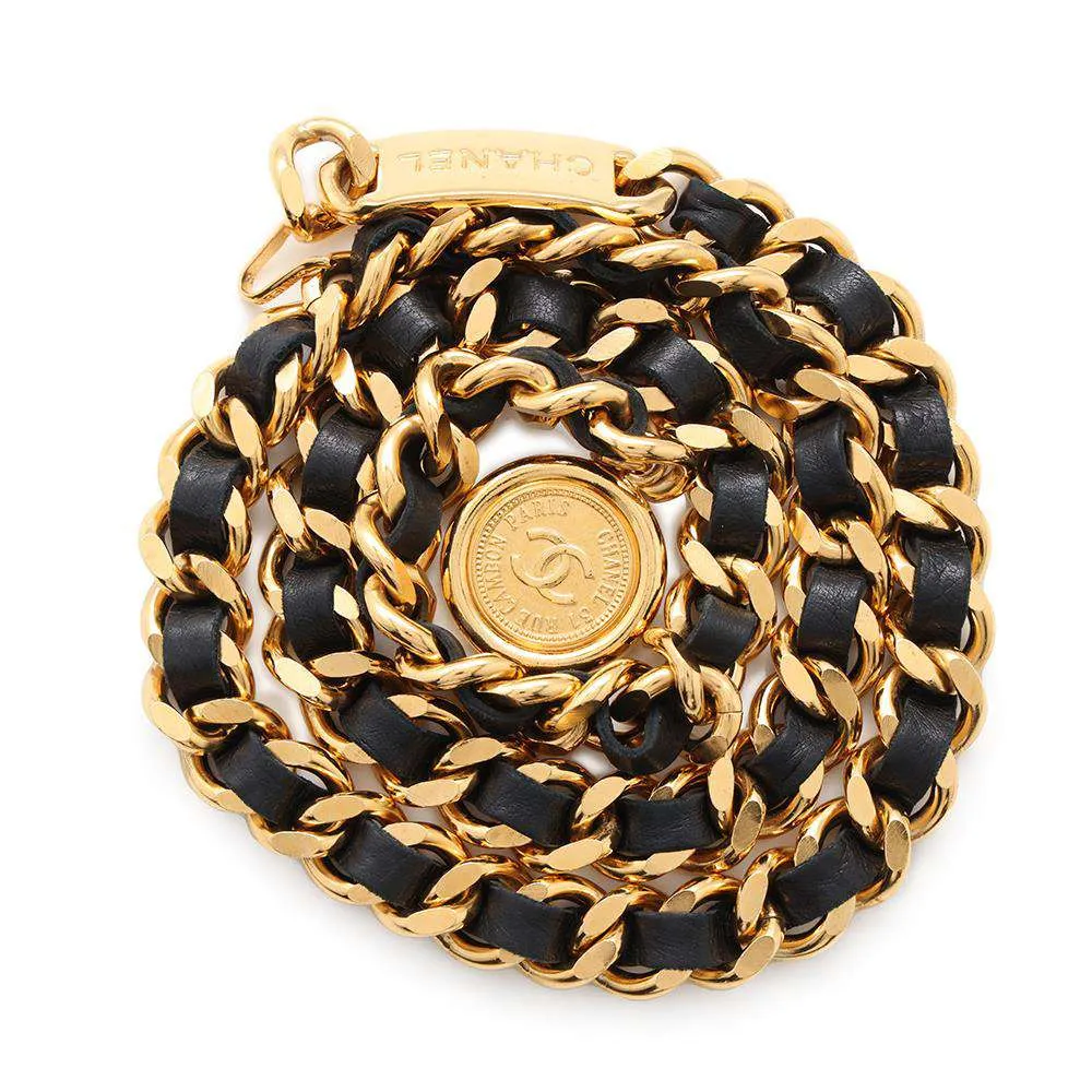 CHANEL ChainBelt 31 Cambon Coin Black Metal Leather