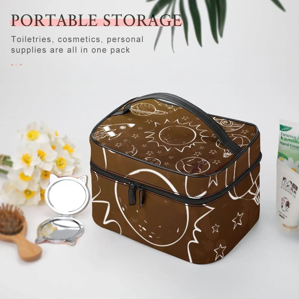 CHIGUA Sun Planets Pace Doodle Line Portable Travel Organizer Cosmetic Bag for Women Makeup Bag Handy Toiletry Washing Bag Receiving Bag Accessories Travelling Essentials Storage Pouch