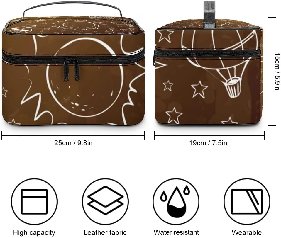 CHIGUA Sun Planets Pace Doodle Line Portable Travel Organizer Cosmetic Bag for Women Makeup Bag Handy Toiletry Washing Bag Receiving Bag Accessories Travelling Essentials Storage Pouch