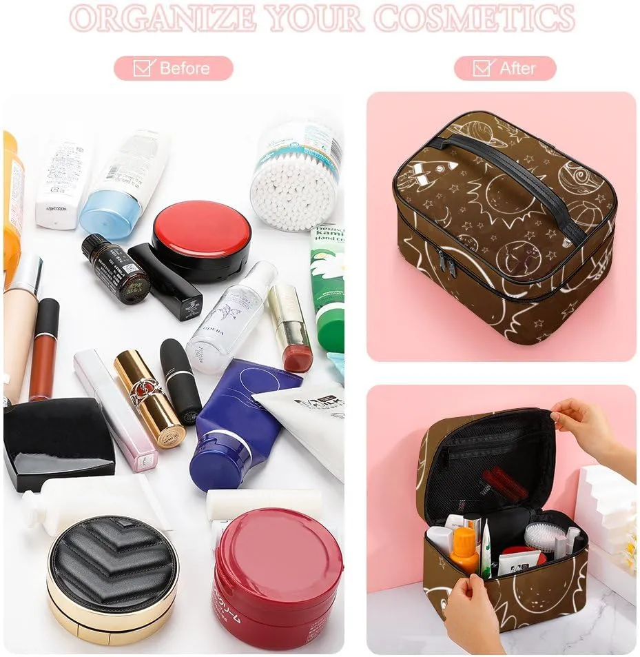 CHIGUA Sun Planets Pace Doodle Line Portable Travel Organizer Cosmetic Bag for Women Makeup Bag Handy Toiletry Washing Bag Receiving Bag Accessories Travelling Essentials Storage Pouch