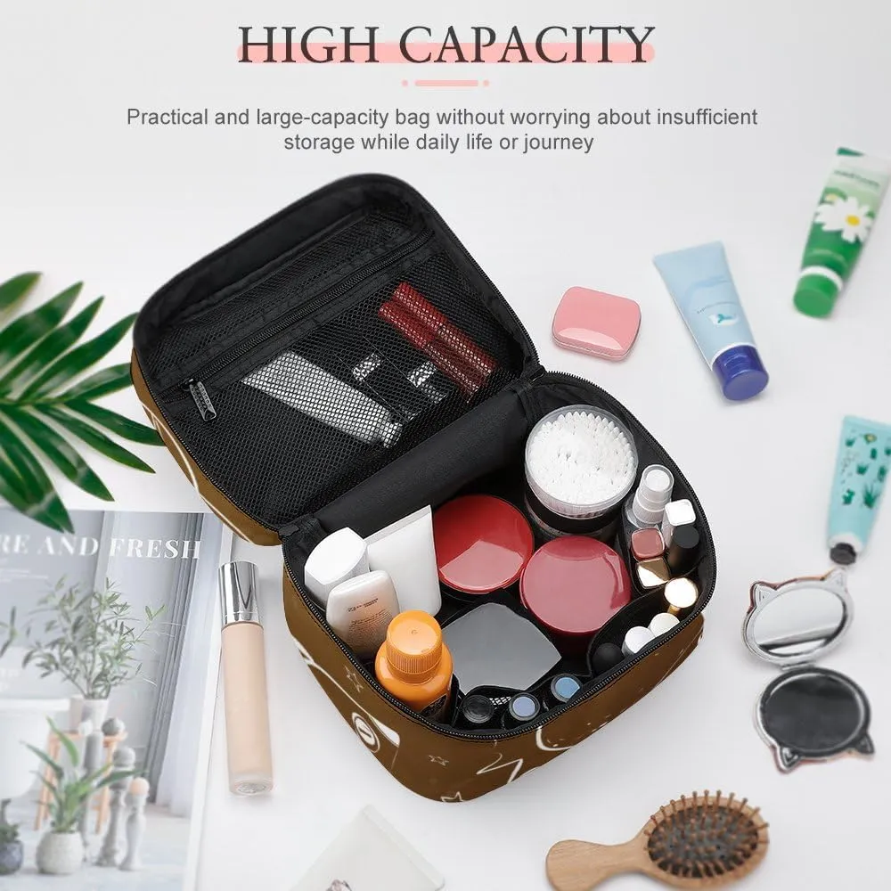 CHIGUA Sun Planets Pace Doodle Line Portable Travel Organizer Cosmetic Bag for Women Makeup Bag Handy Toiletry Washing Bag Receiving Bag Accessories Travelling Essentials Storage Pouch