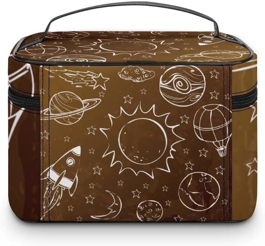 CHIGUA Sun Planets Pace Doodle Line Portable Travel Organizer Cosmetic Bag for Women Makeup Bag Handy Toiletry Washing Bag Receiving Bag Accessories Travelling Essentials Storage Pouch