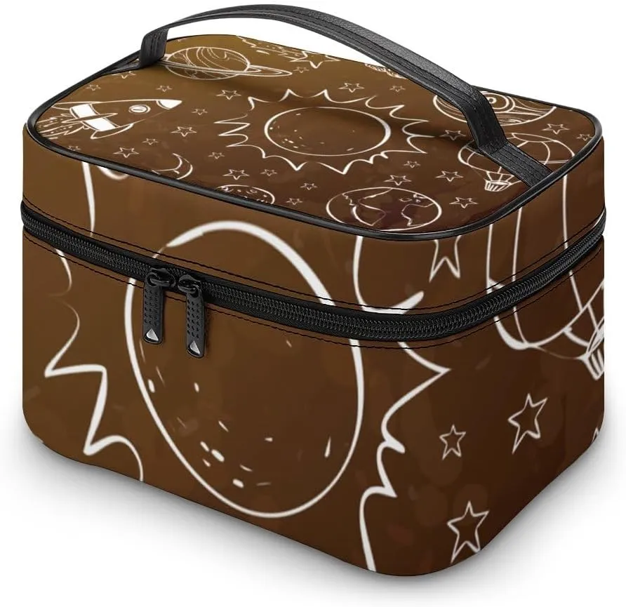 CHIGUA Sun Planets Pace Doodle Line Portable Travel Organizer Cosmetic Bag for Women Makeup Bag Handy Toiletry Washing Bag Receiving Bag Accessories Travelling Essentials Storage Pouch
