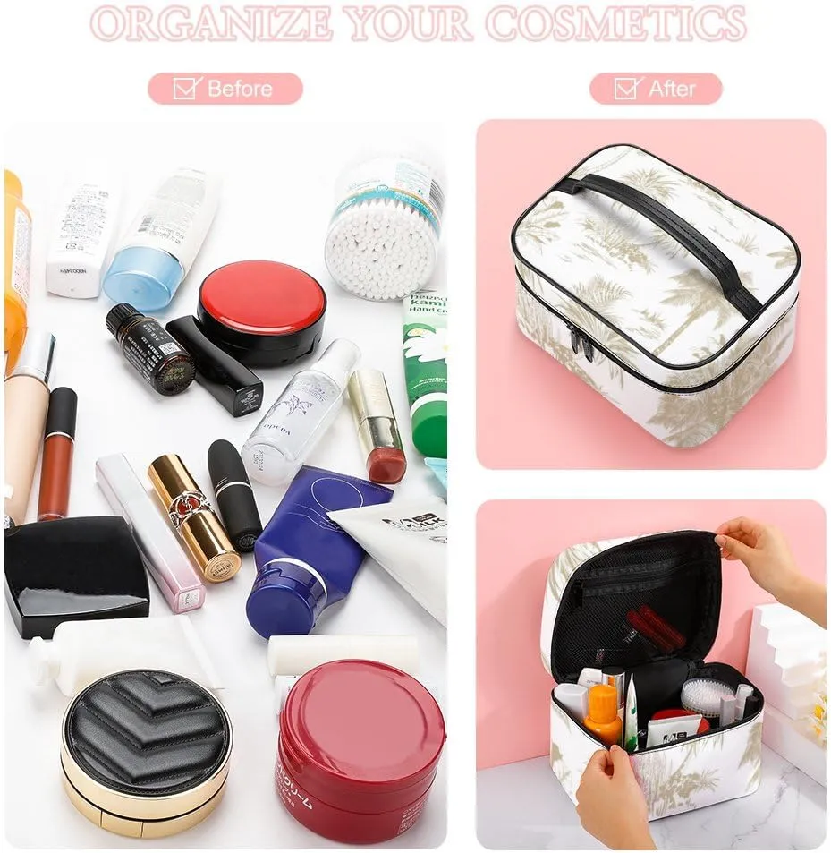 CHIGUA Tropical Palm Trees Scenery Portable Travel Organizer Cosmetic Bag for Women Makeup Bag Handy Toiletry Washing Bag Receiving Bag Accessories Travelling Essentials Storage Pouch