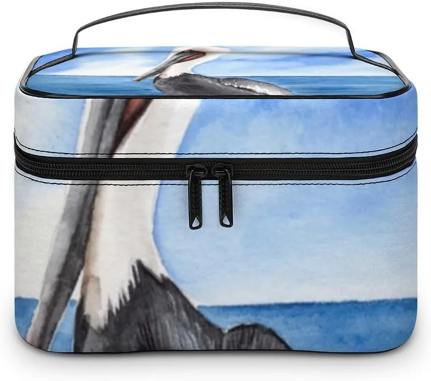 CHIGUA White Pelican Black Wings Large Beak Portable Travel Organizer Cosmetic Bag for Women Makeup Bag Handy Toiletry Washing Bag Receiving Bag Accessories Travelling Essentials Storage Pouch