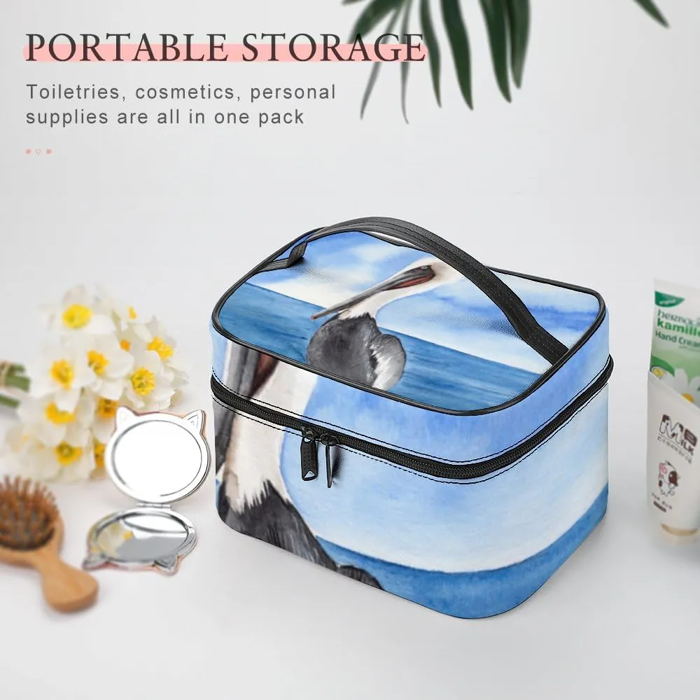 CHIGUA White Pelican Black Wings Large Beak Portable Travel Organizer Cosmetic Bag for Women Makeup Bag Handy Toiletry Washing Bag Receiving Bag Accessories Travelling Essentials Storage Pouch