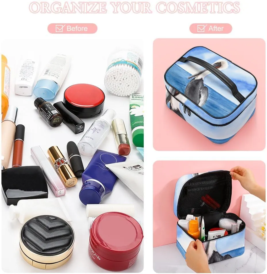 CHIGUA White Pelican Black Wings Large Beak Portable Travel Organizer Cosmetic Bag for Women Makeup Bag Handy Toiletry Washing Bag Receiving Bag Accessories Travelling Essentials Storage Pouch