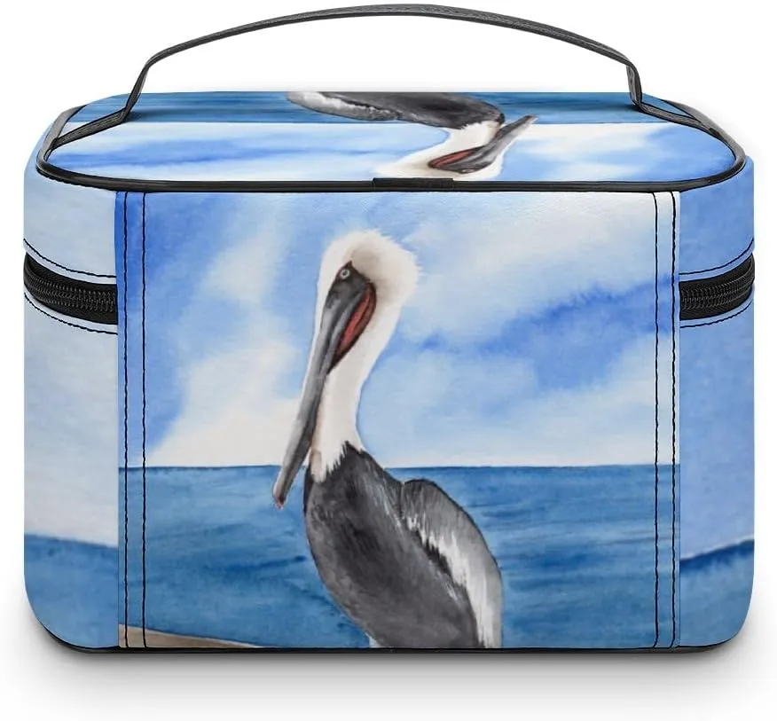 CHIGUA White Pelican Black Wings Large Beak Portable Travel Organizer Cosmetic Bag for Women Makeup Bag Handy Toiletry Washing Bag Receiving Bag Accessories Travelling Essentials Storage Pouch