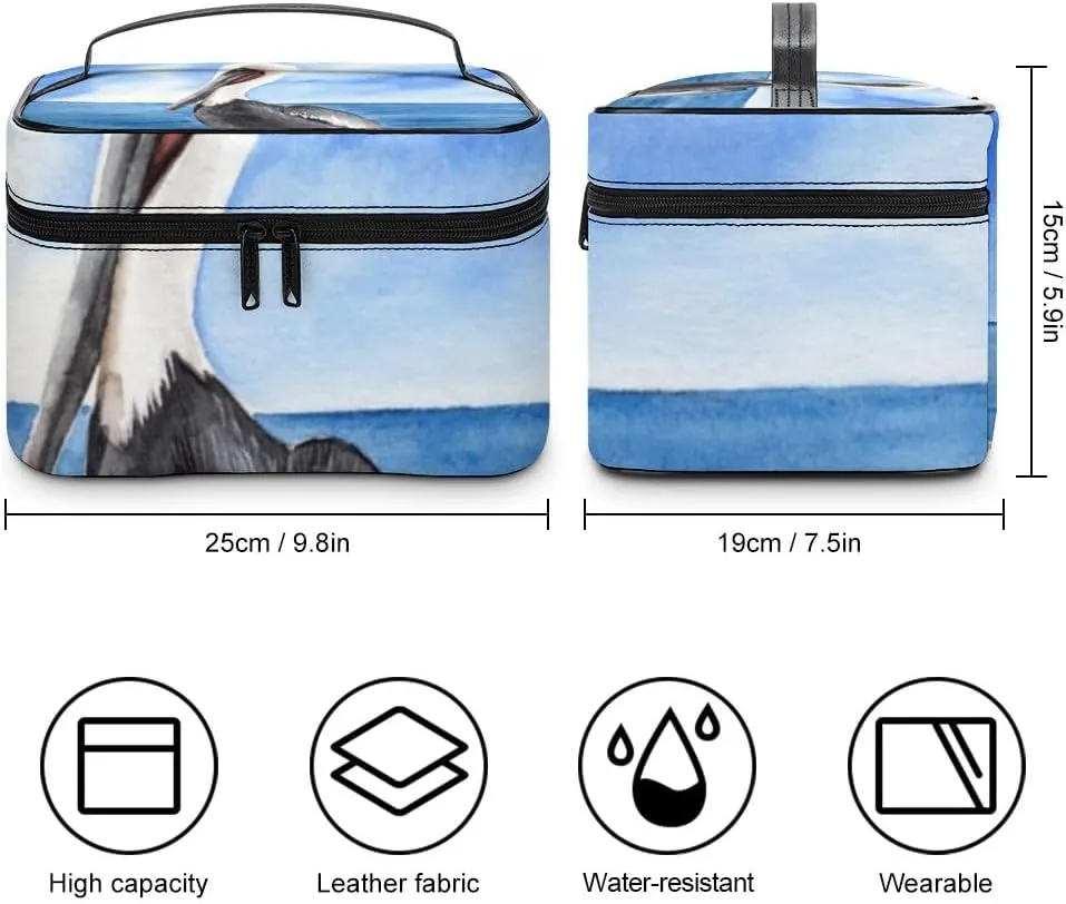 CHIGUA White Pelican Black Wings Large Beak Portable Travel Organizer Cosmetic Bag for Women Makeup Bag Handy Toiletry Washing Bag Receiving Bag Accessories Travelling Essentials Storage Pouch