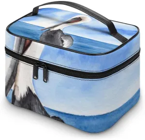 CHIGUA White Pelican Black Wings Large Beak Portable Travel Organizer Cosmetic Bag for Women Makeup Bag Handy Toiletry Washing Bag Receiving Bag Accessories Travelling Essentials Storage Pouch