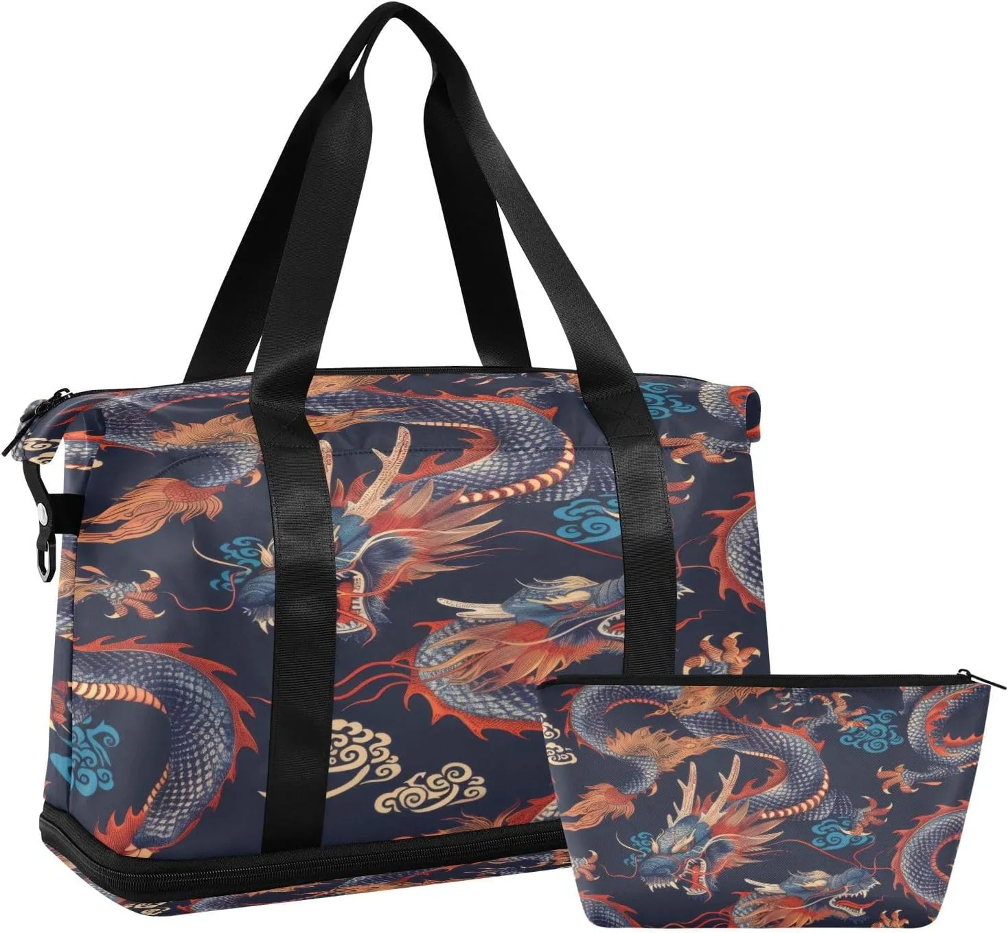Chinese Dragon Duffel Bag Lightweight Carry On Gym Bags for Travel and Weekends, Versatile Overnight Bag with Shoe Compartment