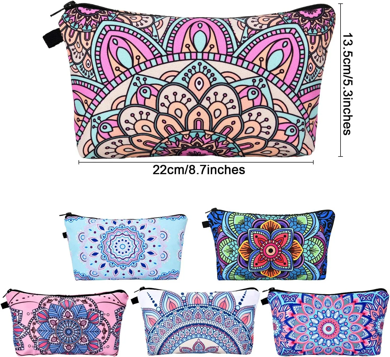 Chuangdi 6 Pieces Makeup Bag Toiletry Pouch Waterproof Cosmetic Bag with Zipper Travel Packing Pouch 8.7 x 5.3 Inch Small Cosmetic Organizer Accessory for Women and Men(Multicolor Style)