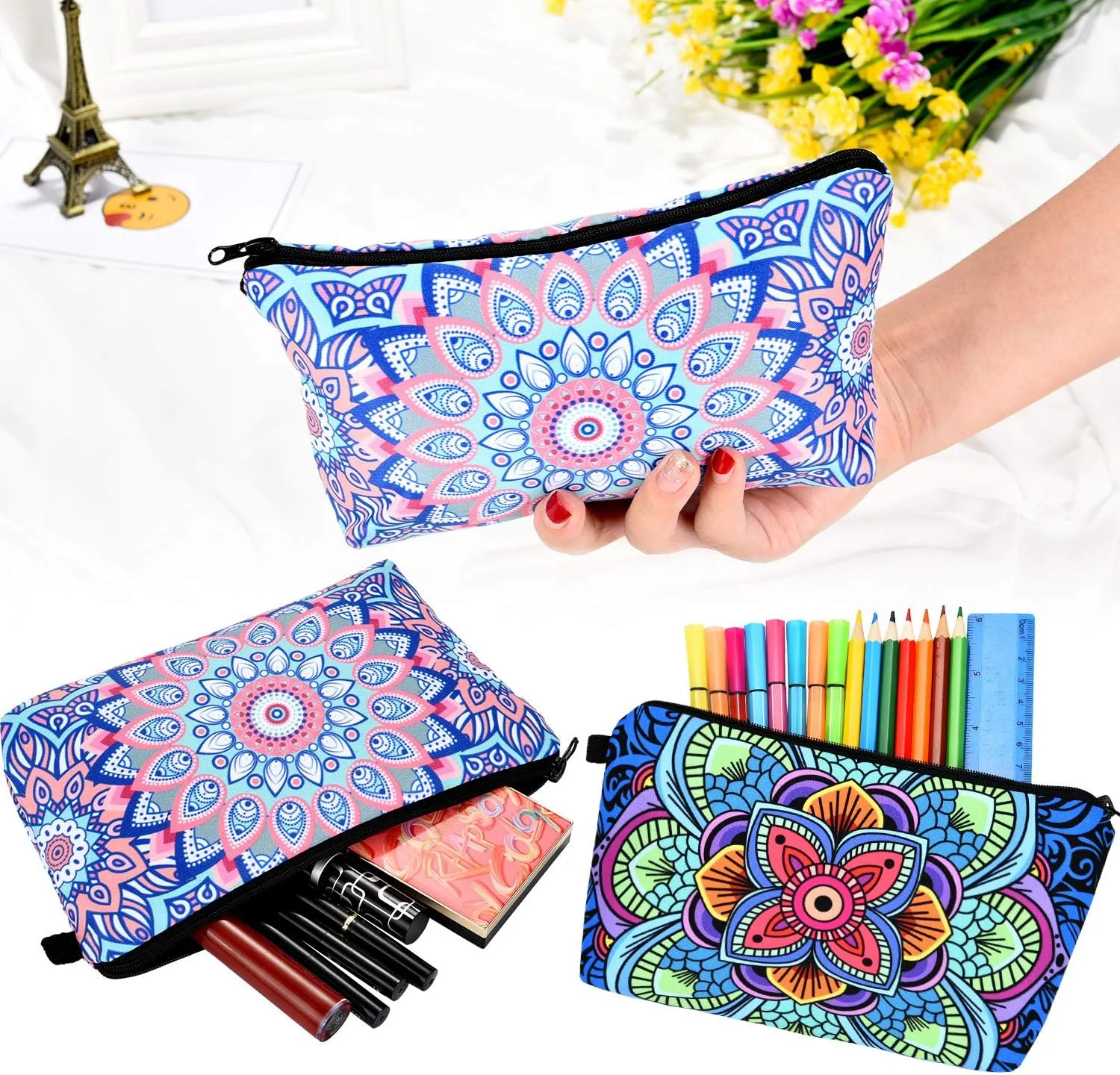 Chuangdi 6 Pieces Makeup Bag Toiletry Pouch Waterproof Cosmetic Bag with Zipper Travel Packing Pouch 8.7 x 5.3 Inch Small Cosmetic Organizer Accessory for Women and Men(Multicolor Style)