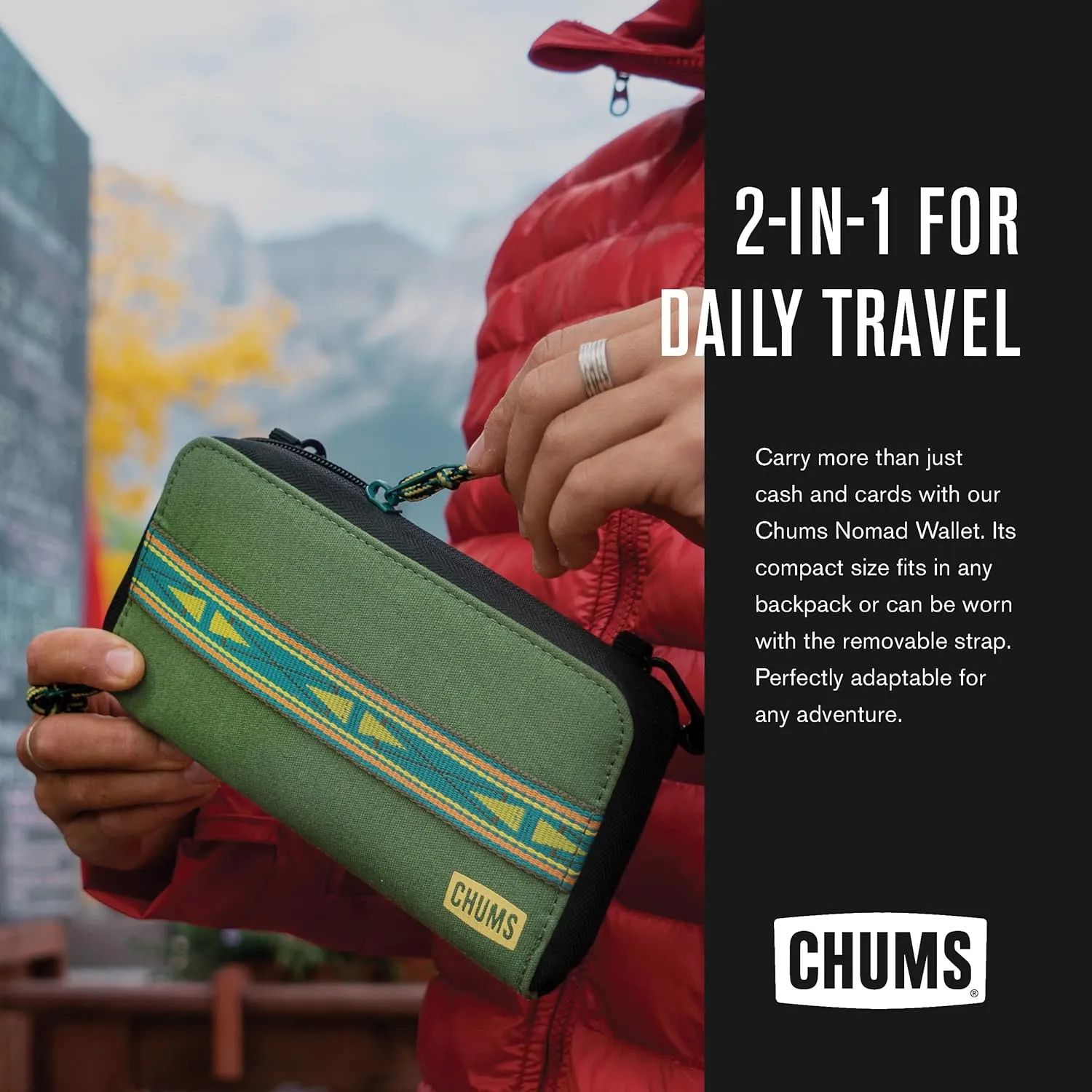 Chums Nomad Wallet - Purse & Cell Phone Wallet with Card Storage, Extra Pocket Space & Removable Strap - Black