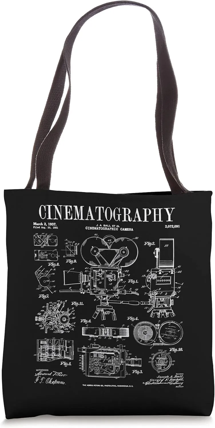 Cinematography Movie Film Camera Vintage Patent Print Tote Bag