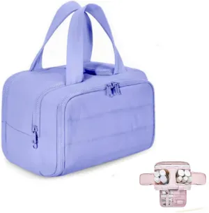 Circulatne Travel Cosmetic Bag, Circulatne Large Capacity Wide-Open Travel Cosmetic Bag, Waterproof Portable Pouch Open Flat Toiletry Bags for Women With Divider And Handle (Purple)