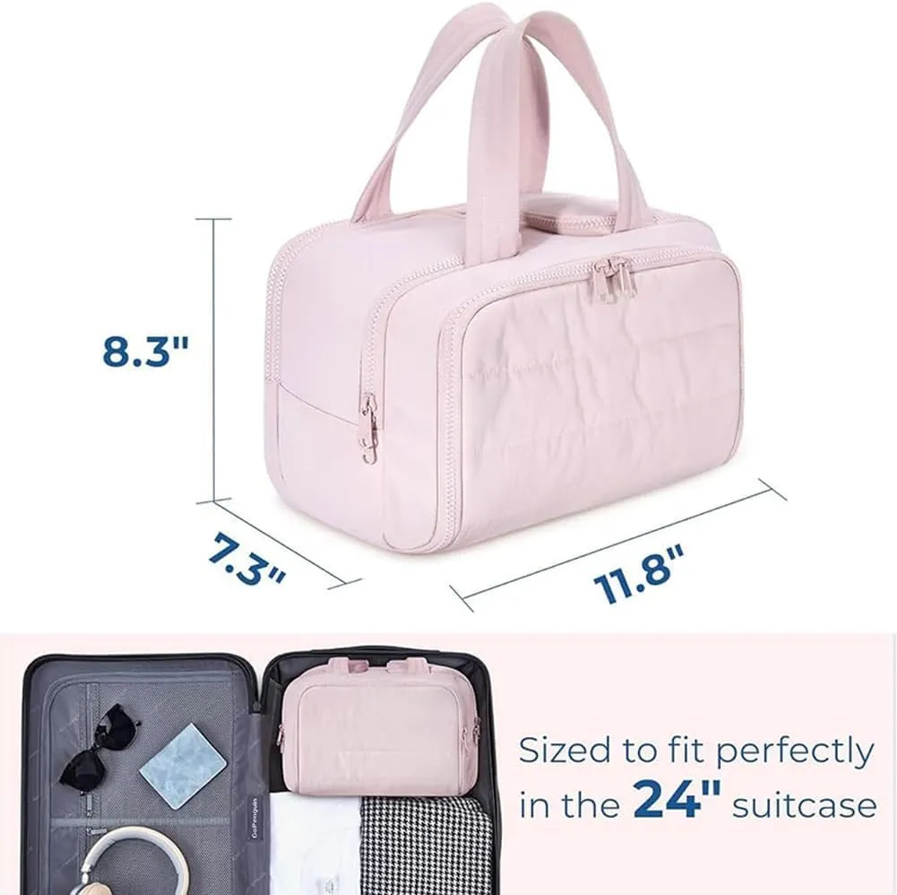 Circulatne Travel Cosmetic Bag, Circulatne Large Capacity Wide-Open Travel Cosmetic Bag, Waterproof Portable Pouch Open Flat Toiletry Bags for Women With Divider And Handle (Purple)