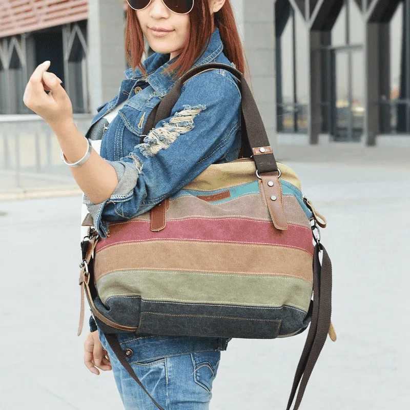 Classic Patchwork Fashion Canvas Shoulder Bag for Women