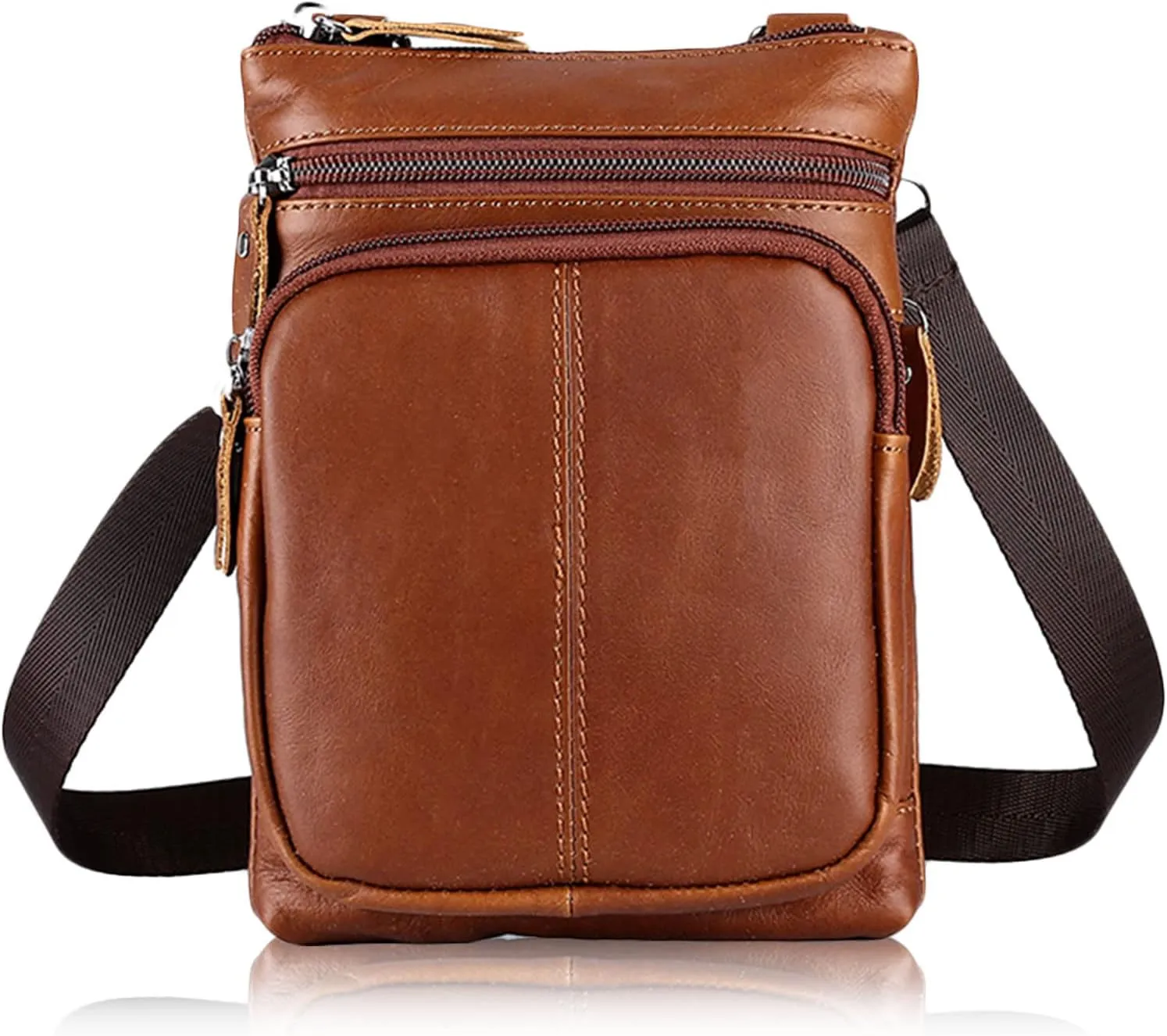Classic Premium Leather Shoulder Bag for Men Vintage Small Cell Phone Crossbody Messenger Bag with Multi Separate Pockets