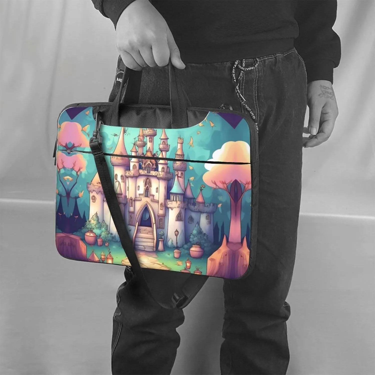 Classical castle Pattern Laptop Bag - with Soft Interior, Multiple Pockets - Ideal for Men, Travel and Business