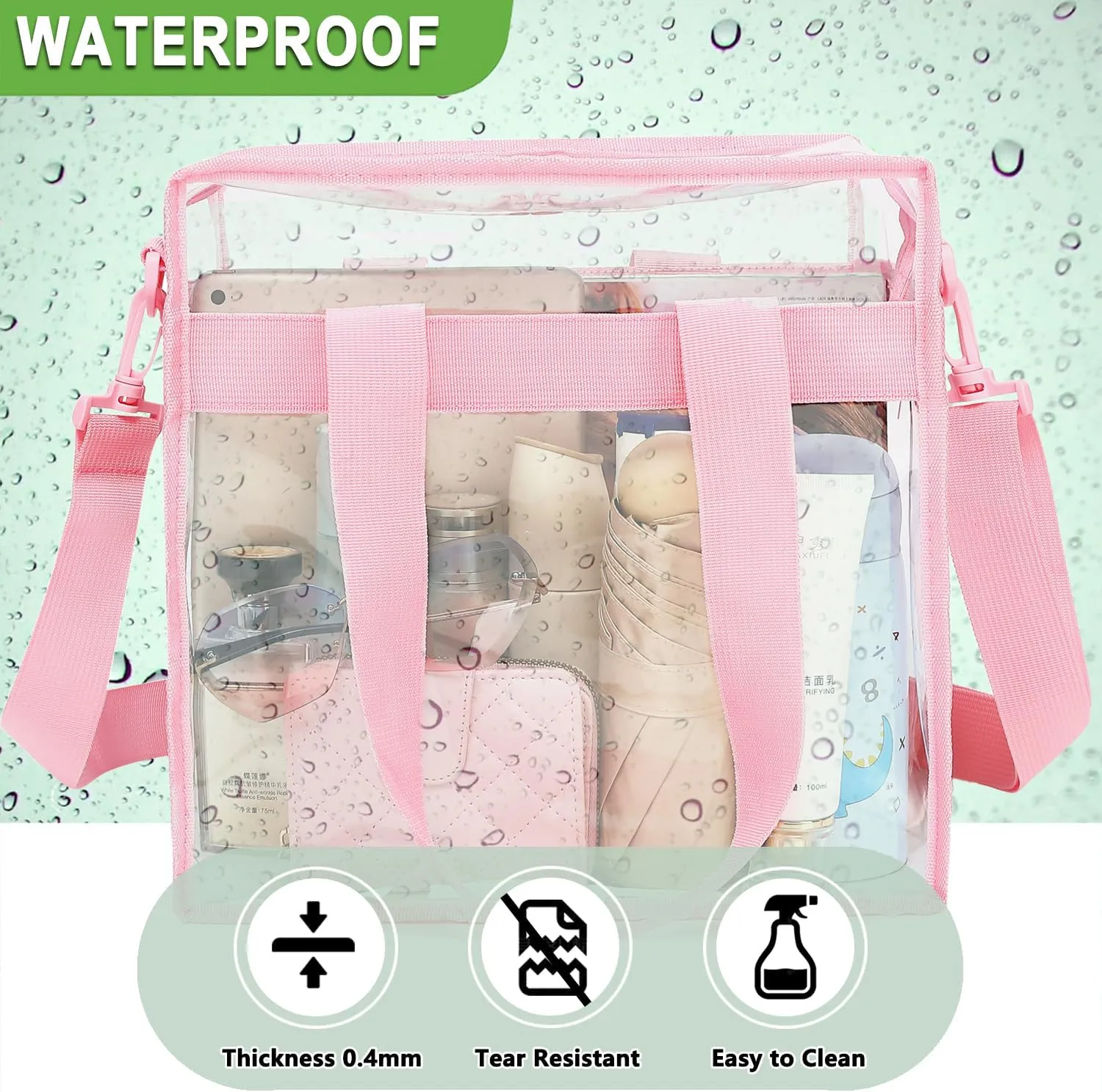 Clear Bag Stadium Approved, Clear Beach Lunch Bag Shoulder Tote Bag - Zipper Closure, Adjustable Strap, See-Through
