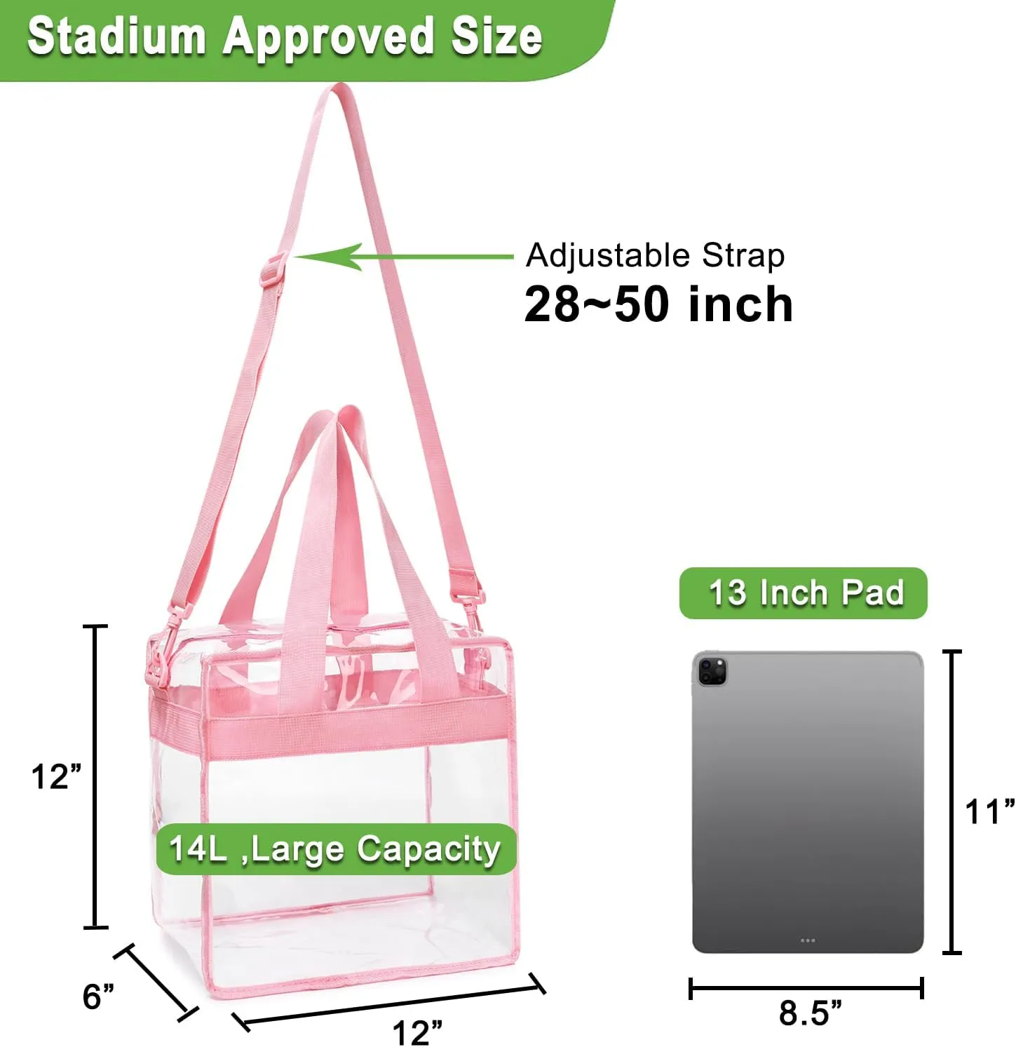 Clear Bag Stadium Approved, Clear Beach Lunch Bag Shoulder Tote Bag - Zipper Closure, Adjustable Strap, See-Through