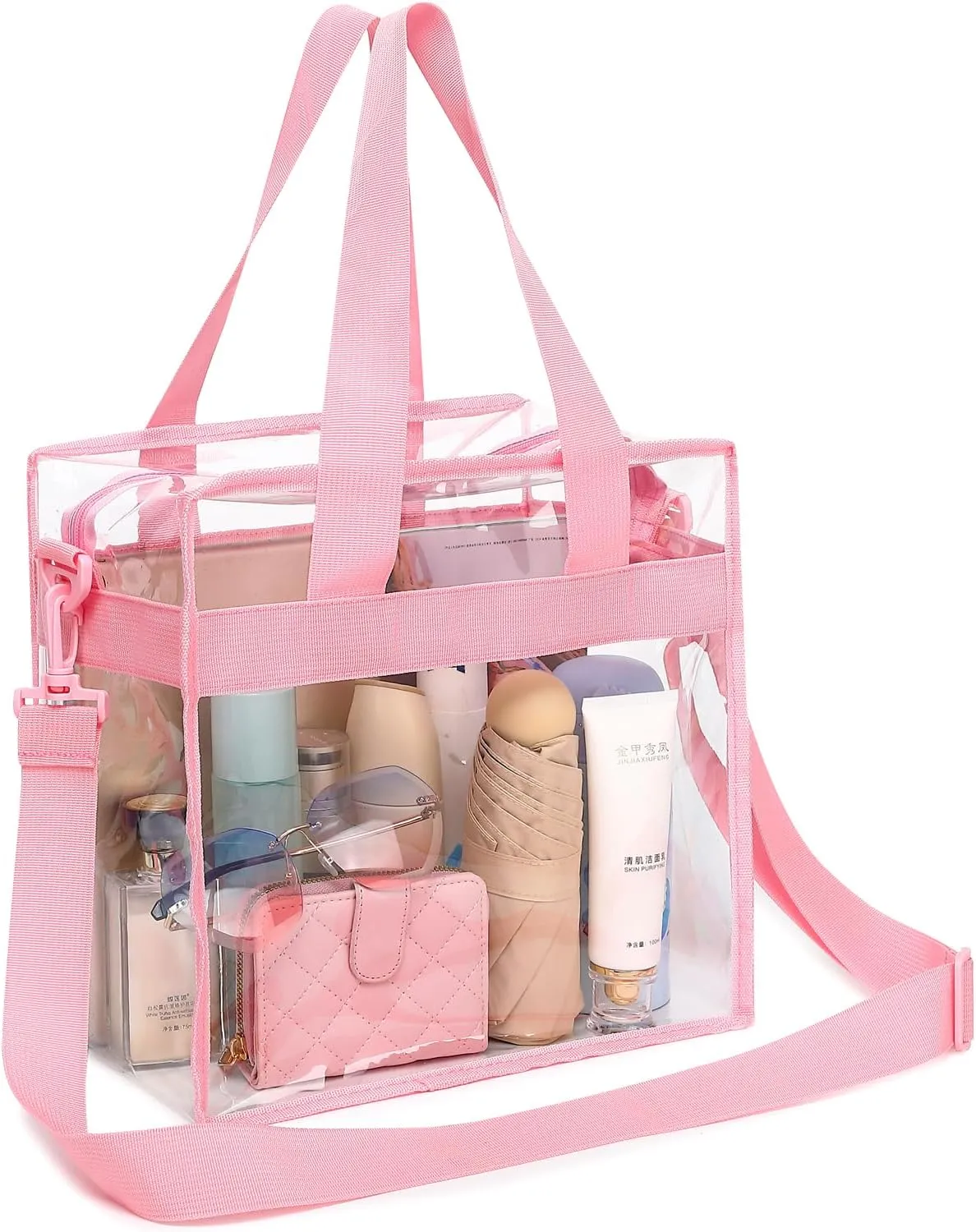 Clear Bag Stadium Approved, Clear Beach Lunch Bag Shoulder Tote Bag - Zipper Closure, Adjustable Strap, See-Through