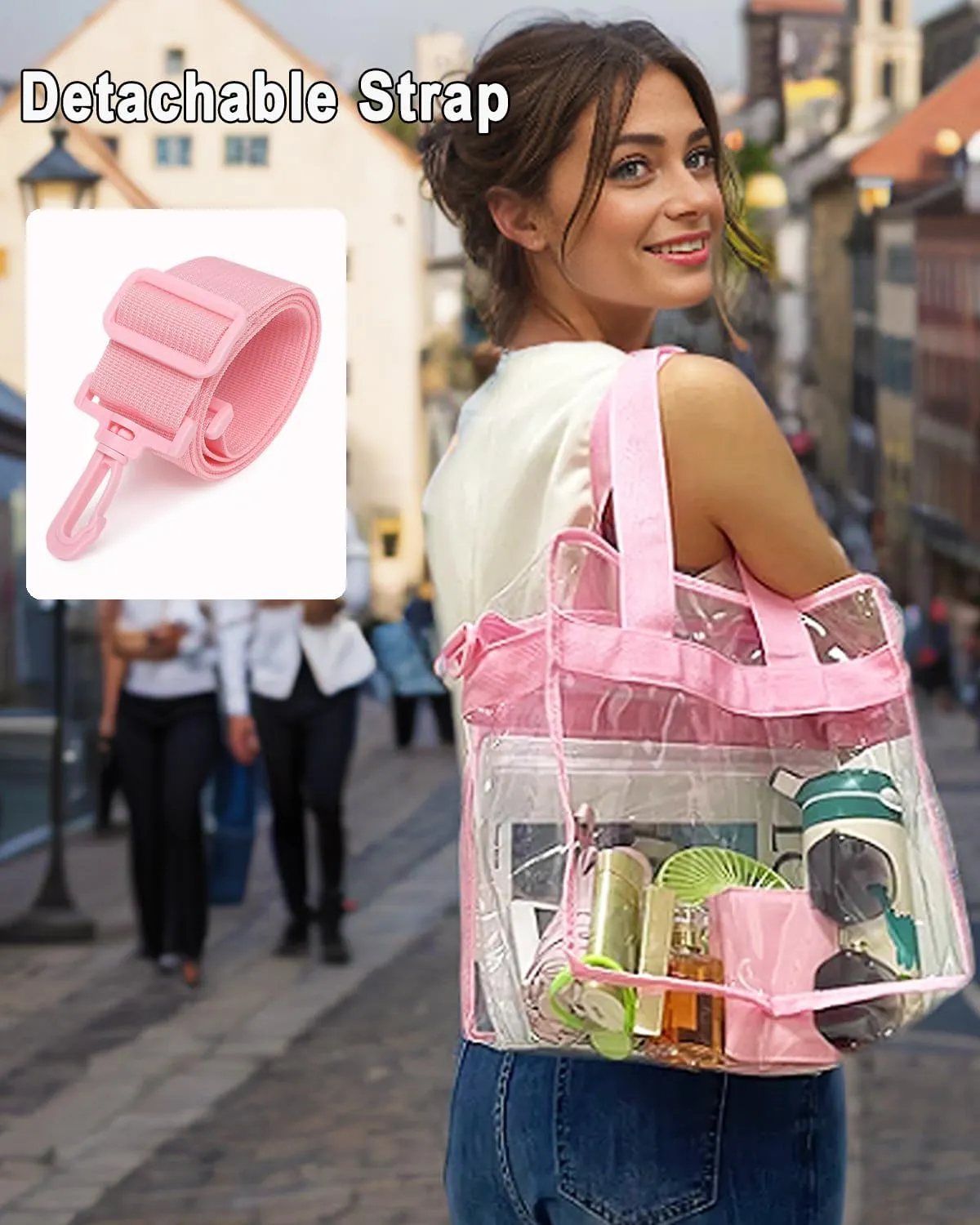 Clear Bag Stadium Approved, Clear Beach Lunch Bag Shoulder Tote Bag - Zipper Closure, Adjustable Strap, See-Through