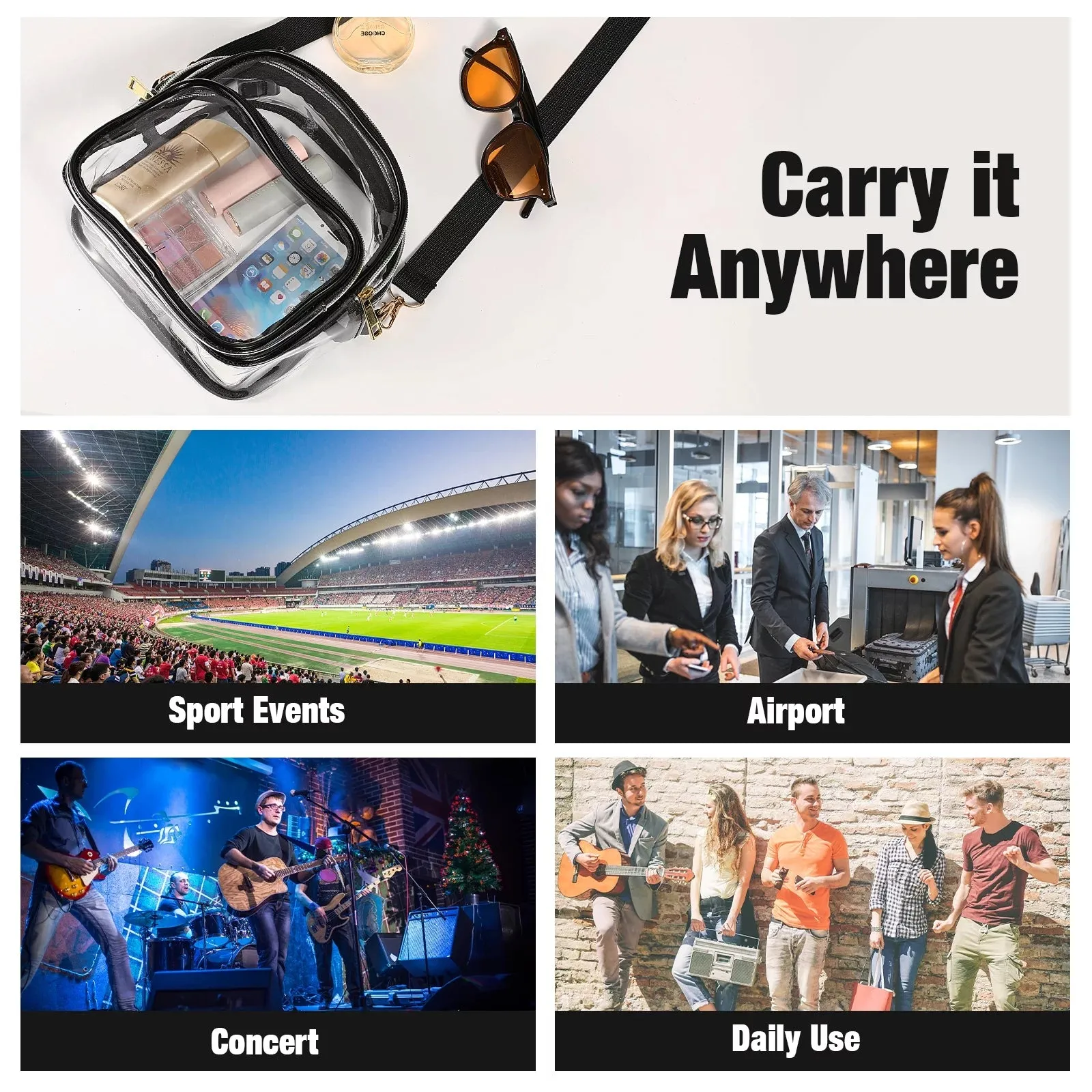 Clear Bag Stadium Approved Small Crossbody Messenger Bag for Concerts Sports Events Festivals