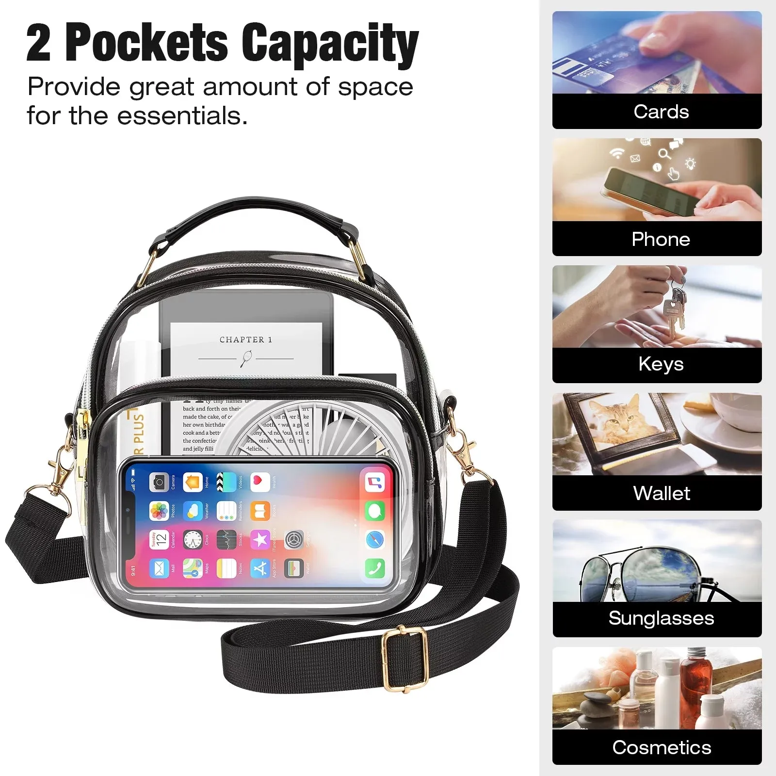 Clear Bag Stadium Approved Small Crossbody Messenger Bag for Concerts Sports Events Festivals