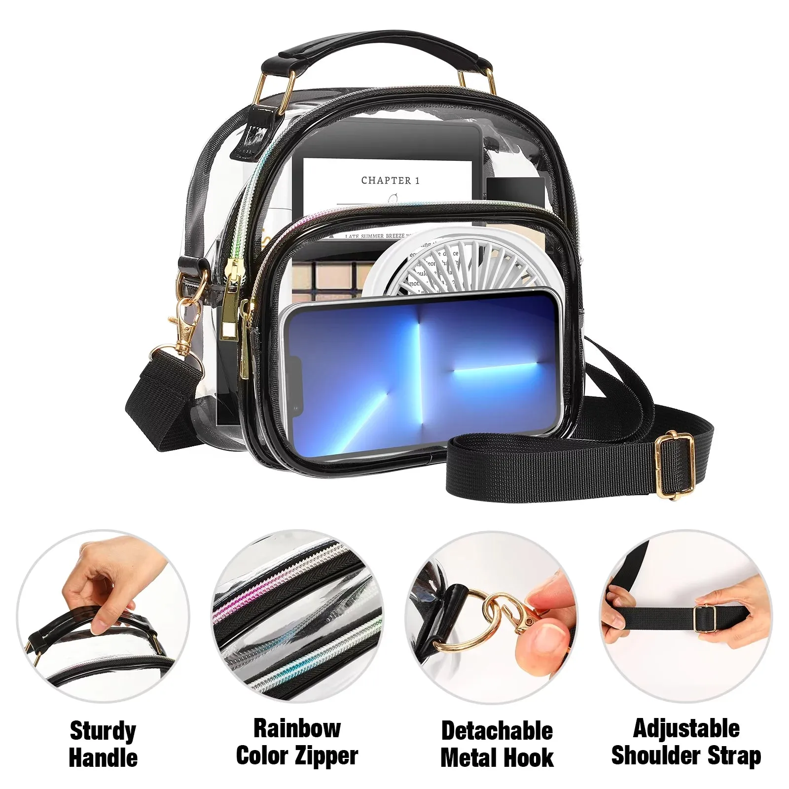 Clear Bag Stadium Approved Small Crossbody Messenger Bag for Concerts Sports Events Festivals